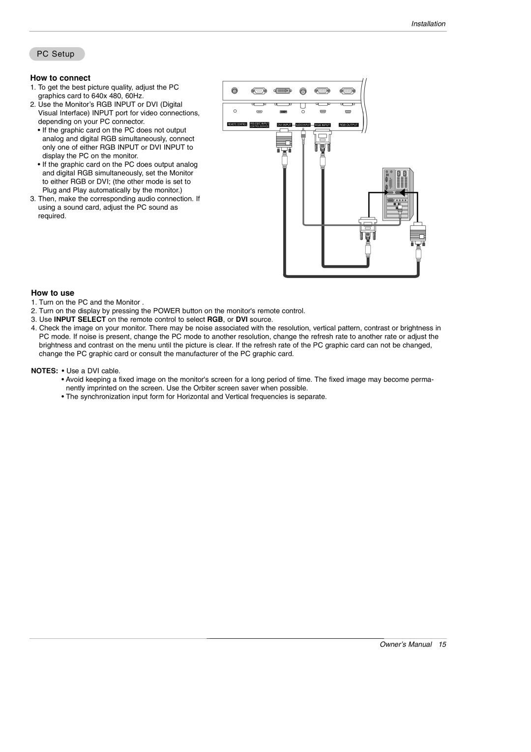 LG Electronics MU-42PM11, MU-42PM12X, MU-42PM20, MU-50PM10, MU-50PM11, MU-50PM20 owner manual PC Setup 