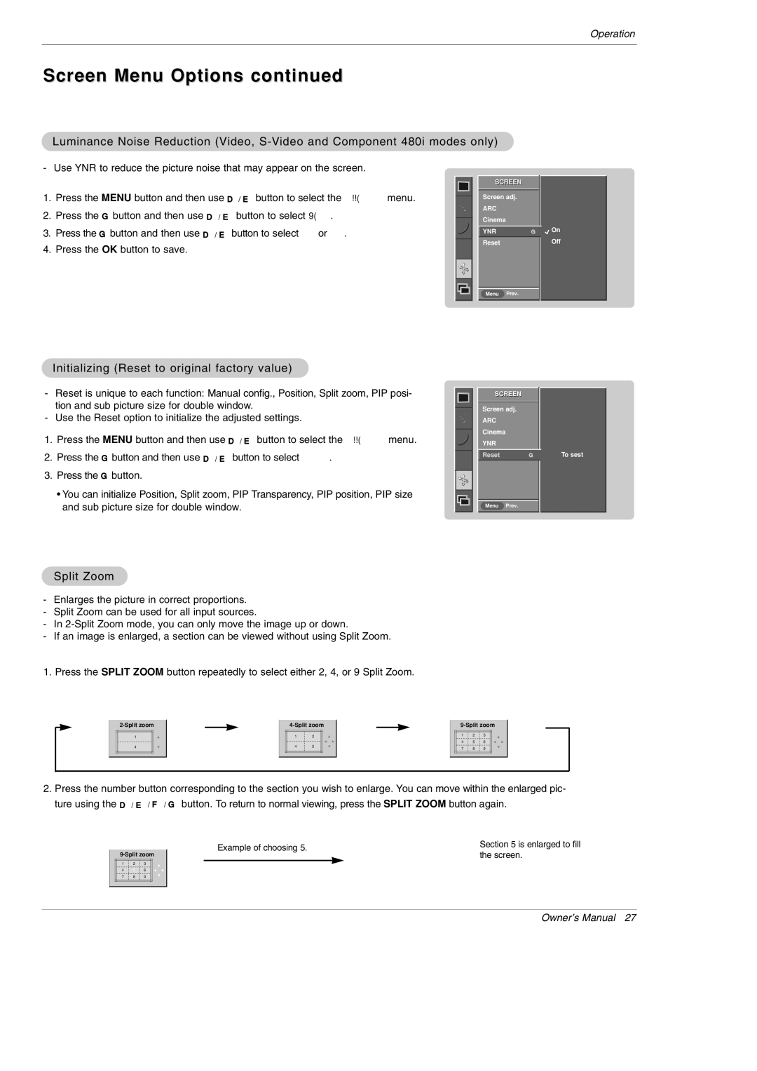 LG Electronics MU-42PM11, MU-42PM12X, MU-42PM20, MU-50PM10, MU-50PM11, MU-50PM20 owner manual Split Zoom 