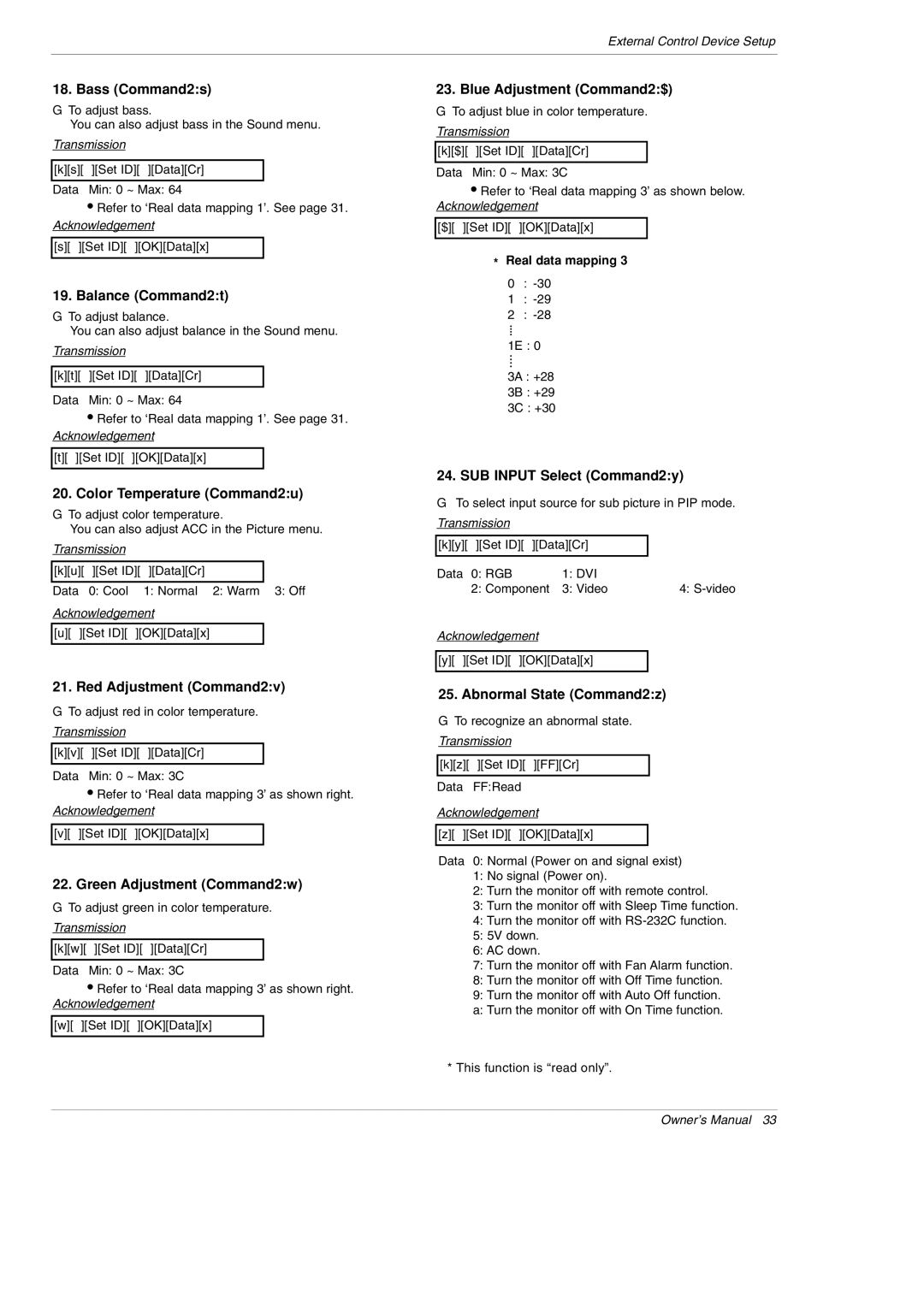 LG Electronics MU-42PM11, MU-42PM12X, MU-42PM20, MU-50PM10, MU-50PM11, MU-50PM20 Bass Command2s, Balance Command2t 