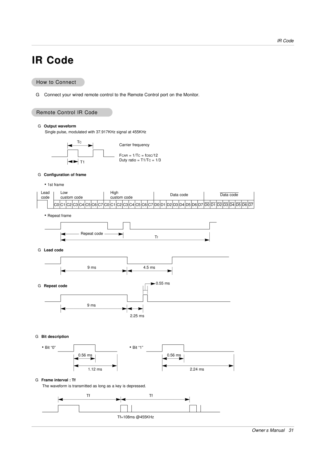 LG Electronics MU-50PZ44S, MU-50PZ90, MU-50PZ44VS, MU-50PZ44VK, MU-50PZ44M How to Connect, Remote Control IR Code 