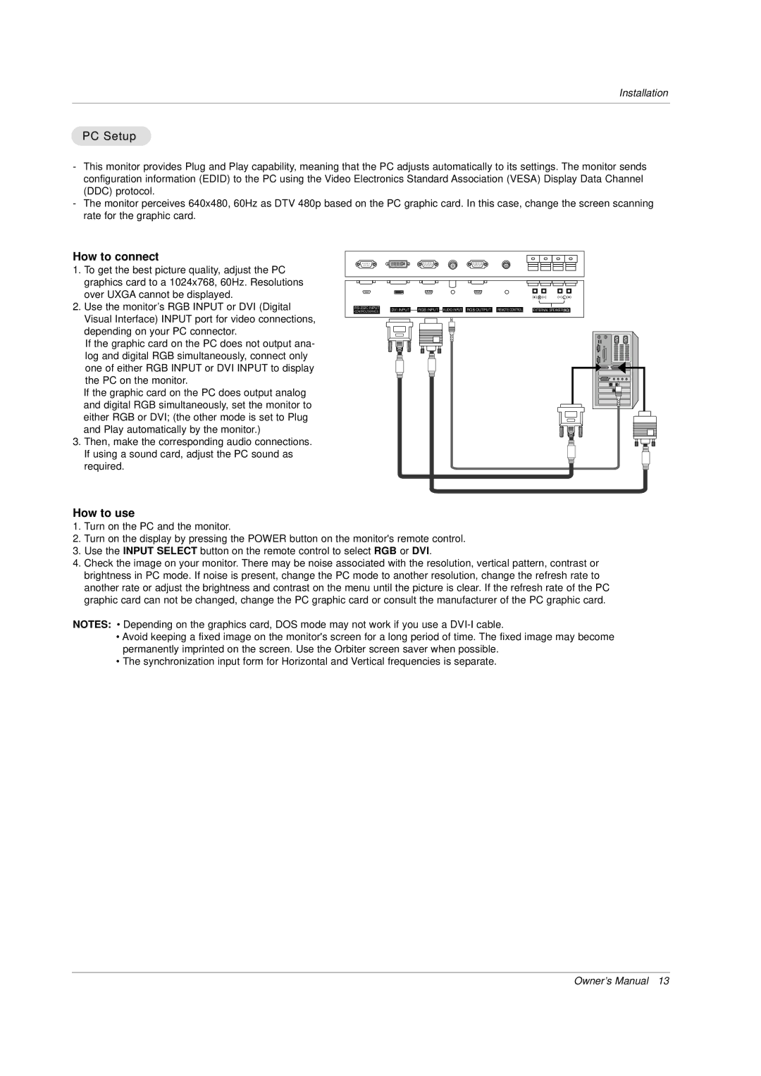 LG Electronics MU-60PZ30, MU-60PZ30A, MU-60PZ30B, MU-60PZ30K owner manual PC Setup 