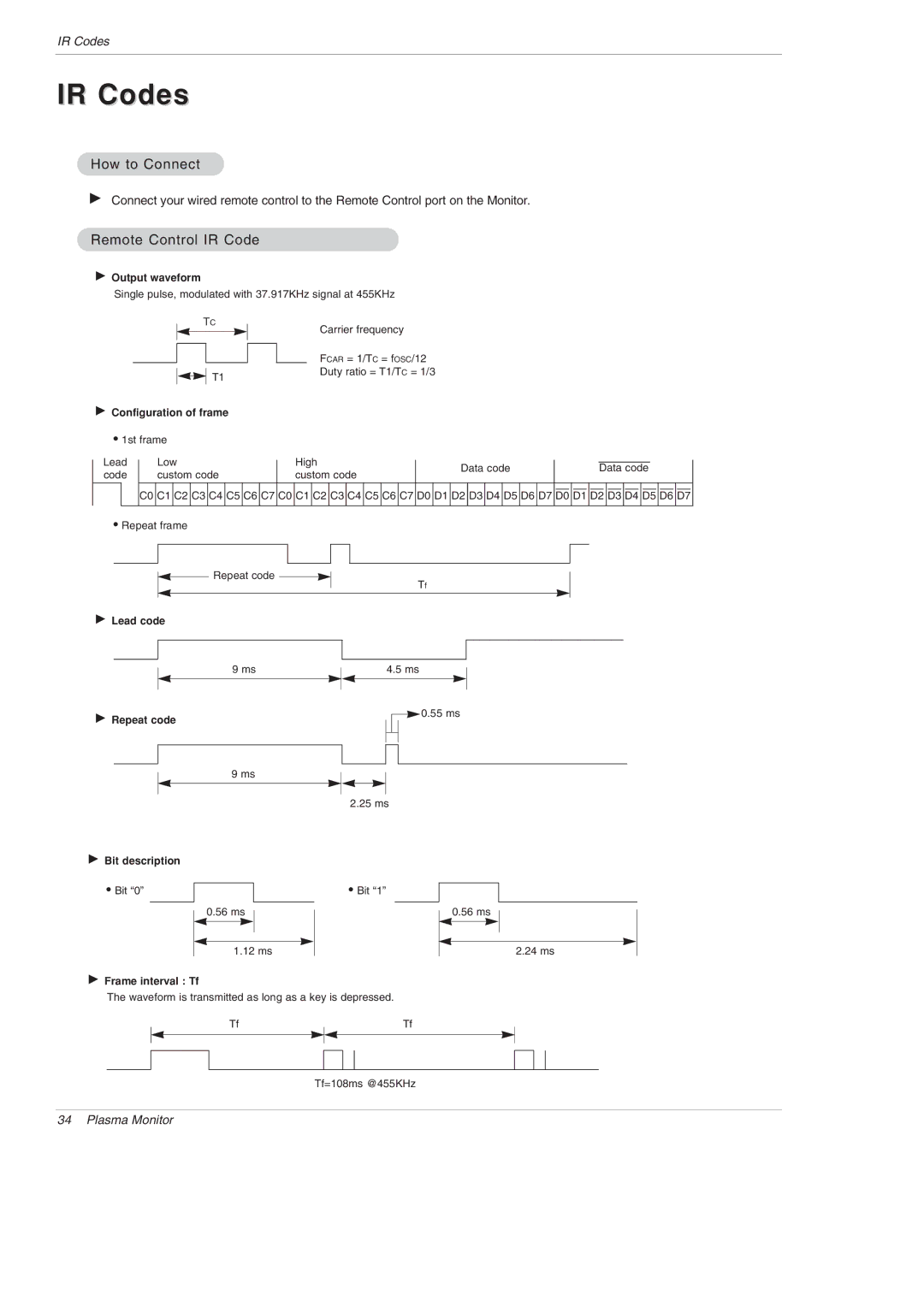 LG Electronics MU-60PZ95V owner manual IR Codes, How to Connect, Remote Control IR Code 