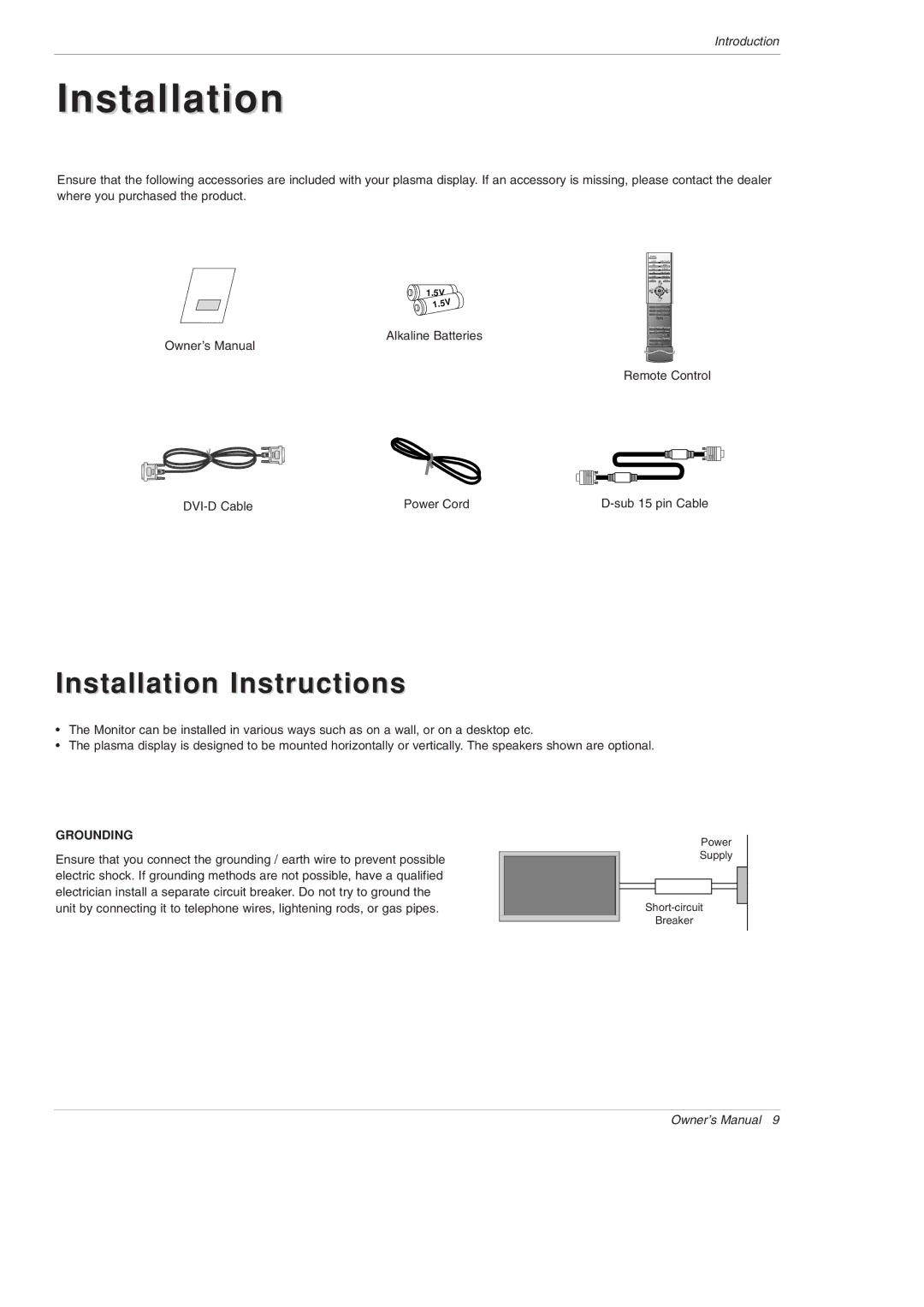 LG Electronics MU-60PZ95V owner manual Installation Instructions 