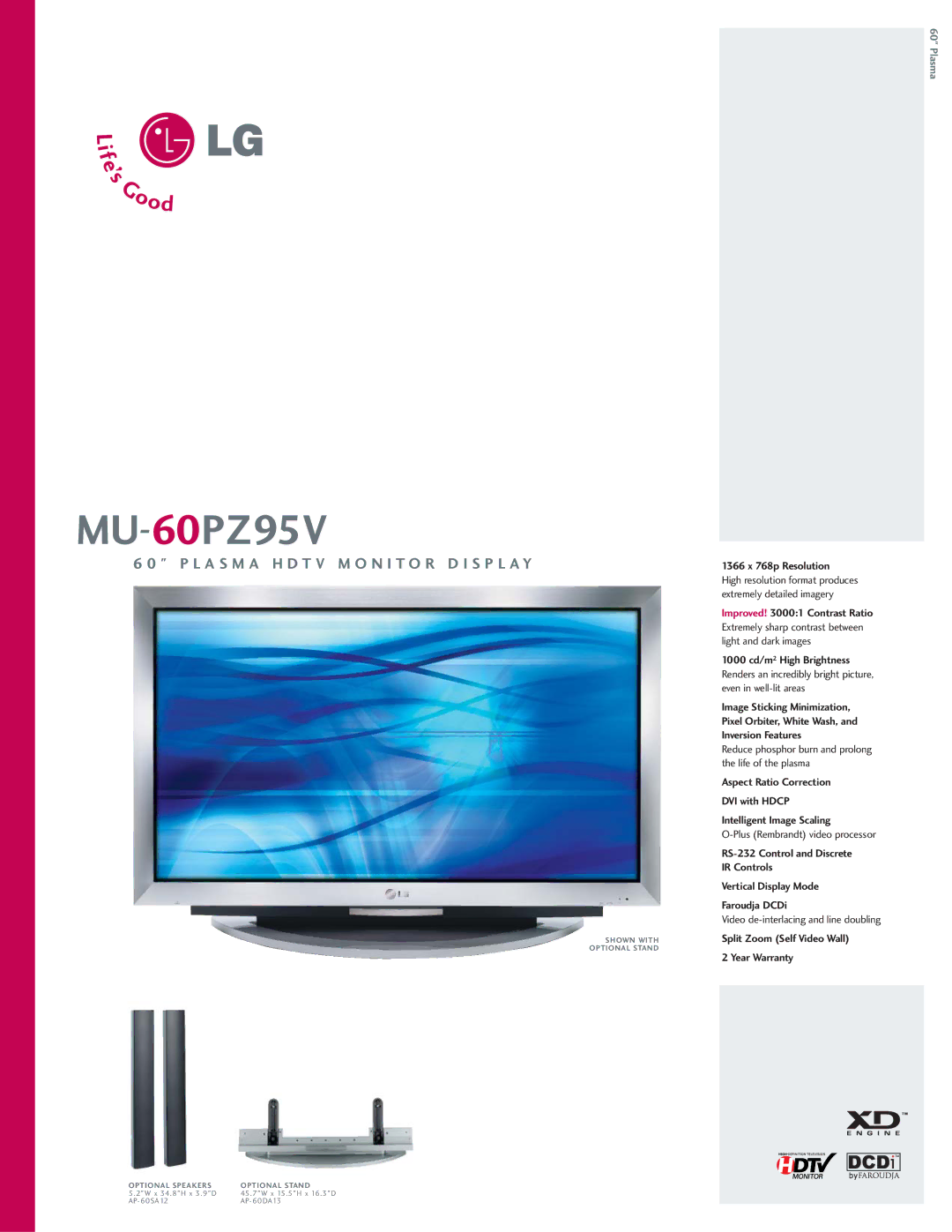 LG Electronics MU 60PZ95V warranty MU-60PZ95V 