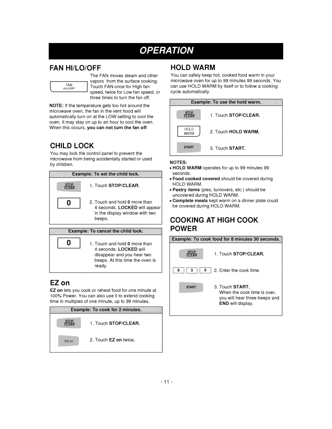 LG Electronics MV-1310B, MV-1310W owner manual Child Lock, Cooking AT High Cook, Touch STOP/CLEAR 