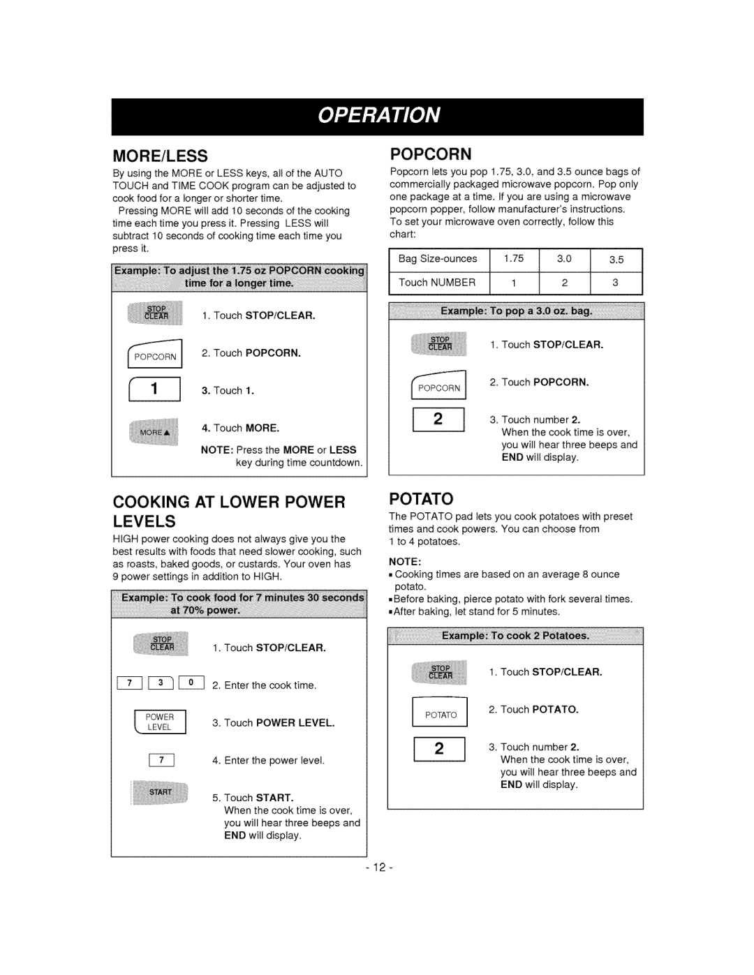 LG Electronics MV-1310W, MV-1310B owner manual Cooking AT Lower Power, TouchSTOP/CLEAR, Power Level 