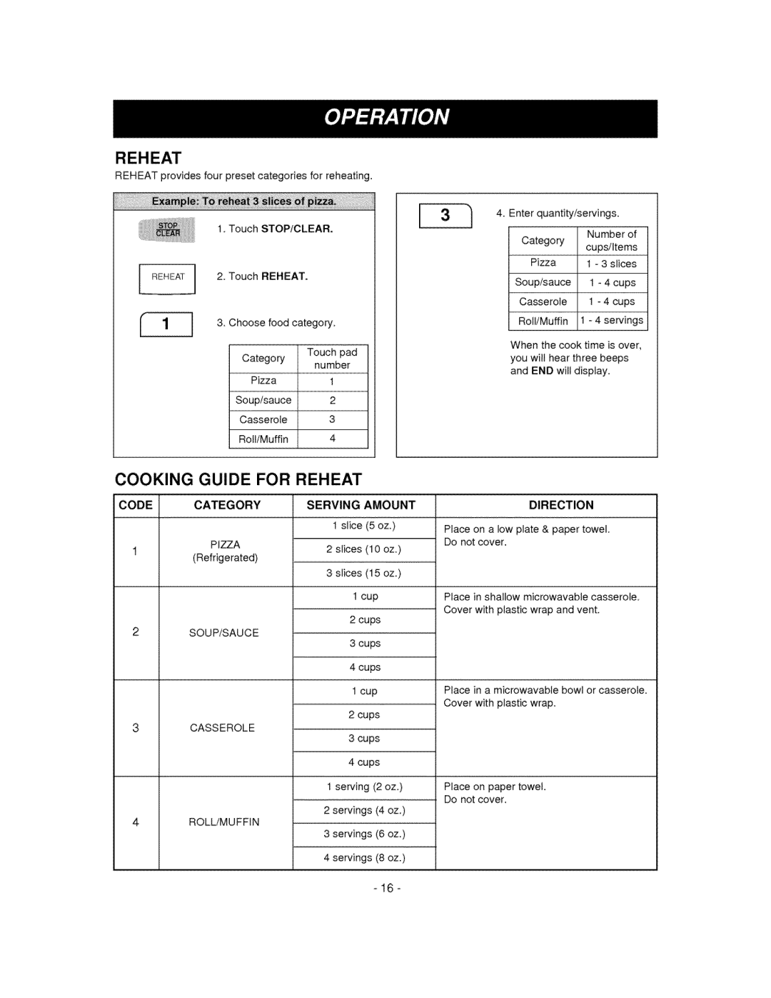 LG Electronics MV-1310W, MV-1310B owner manual Cooking Guide for Reheat 