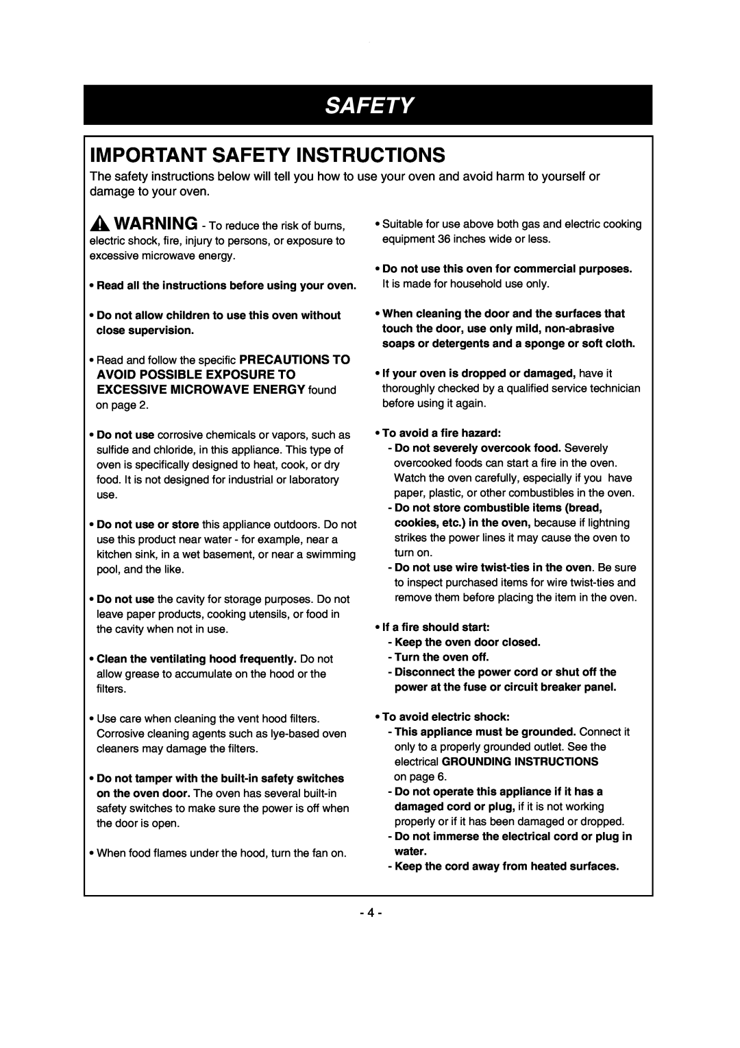 LG Electronics MV1615W, MV1615B owner manual Important Safety Instructions 