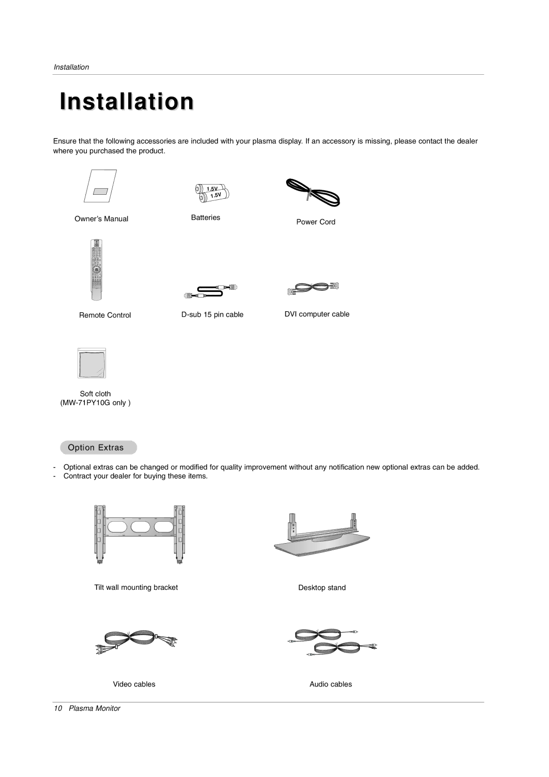 LG Electronics MW 71PY10 owner manual Installation, Option Extras 