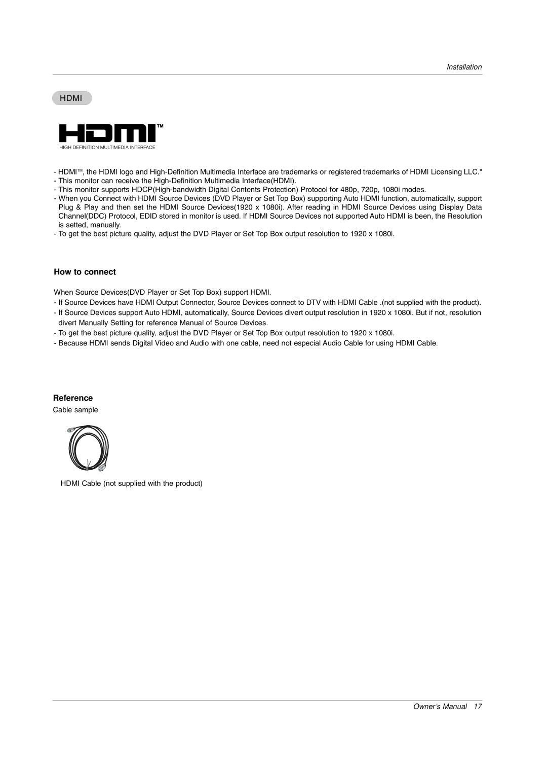 LG Electronics MW 71PY10 owner manual Hdmi, Reference 