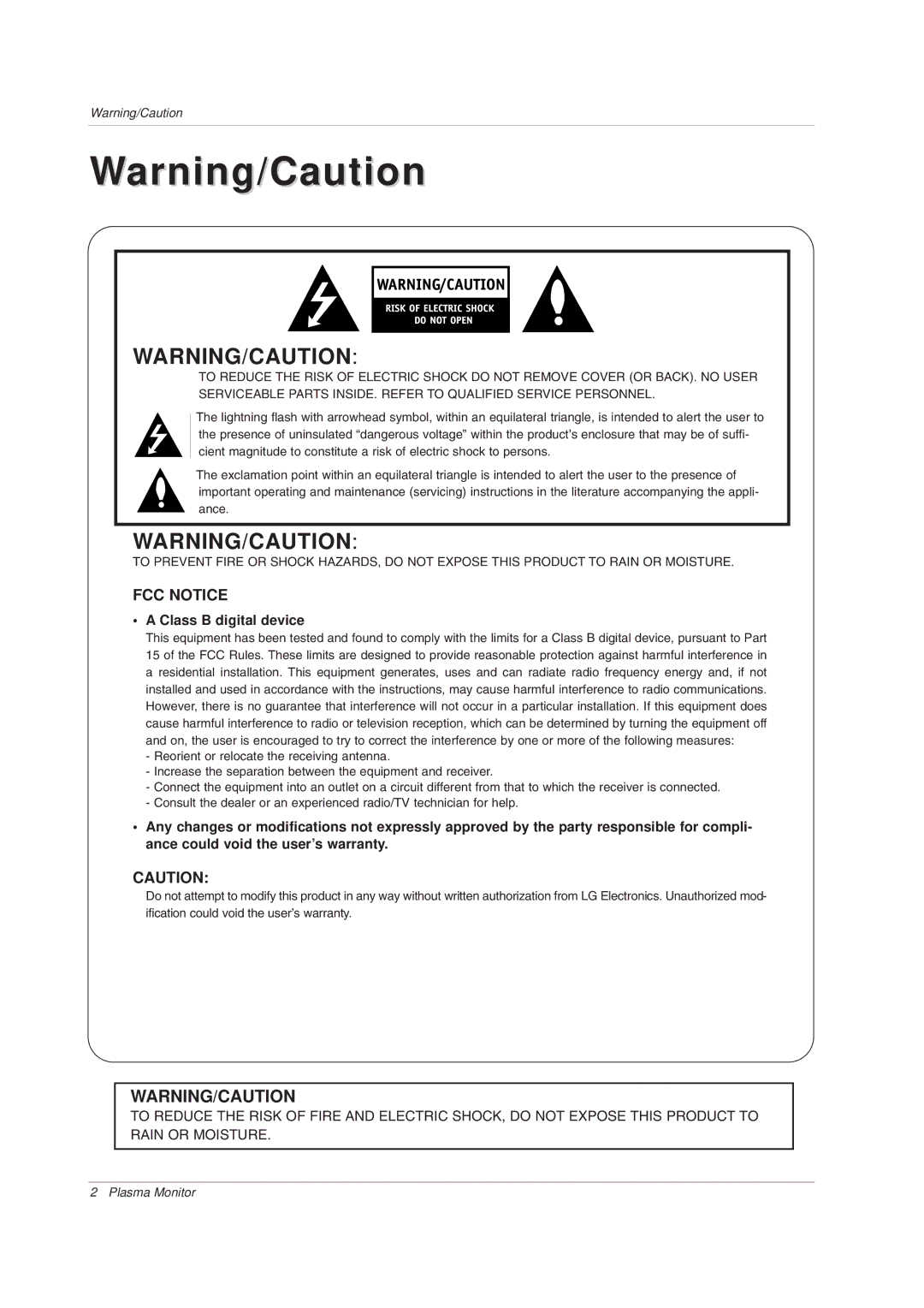 LG Electronics MW 71PY10 owner manual FCC Notice, Class B digital device 