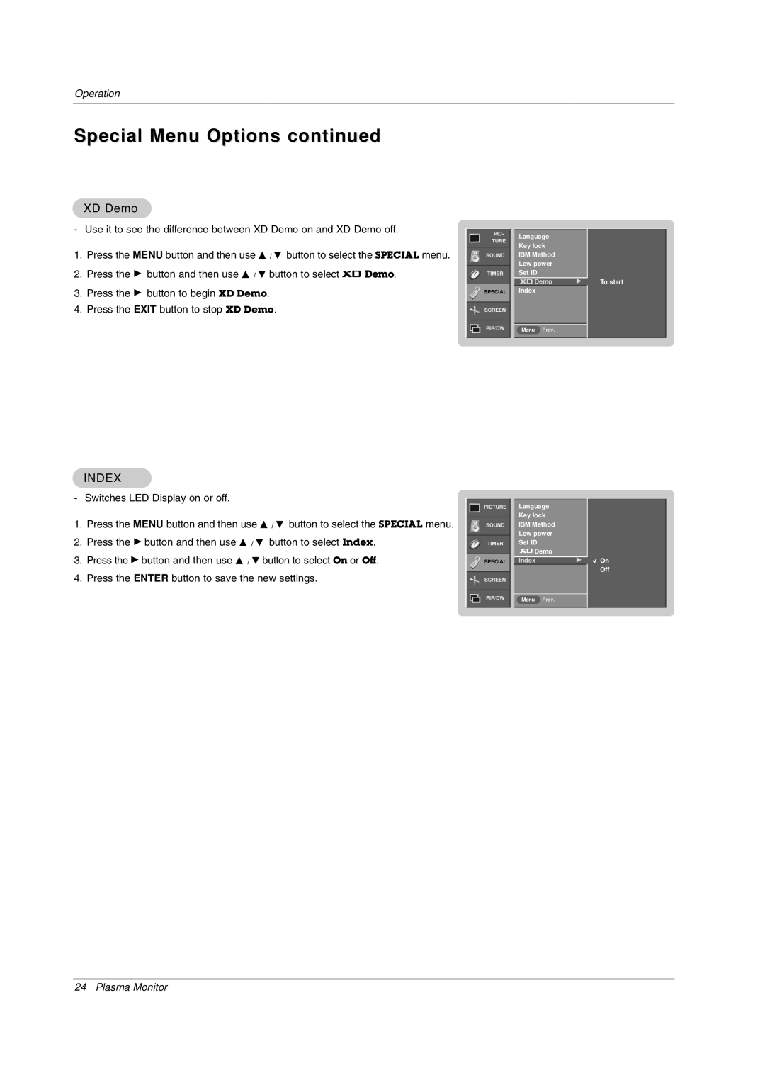 LG Electronics MW 71PY10 owner manual Special Menu Options, XD Demo 