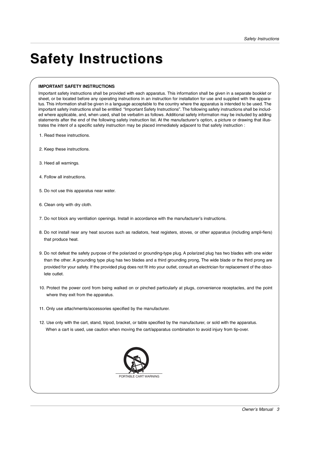 LG Electronics MW 71PY10 owner manual Safety Instructions 