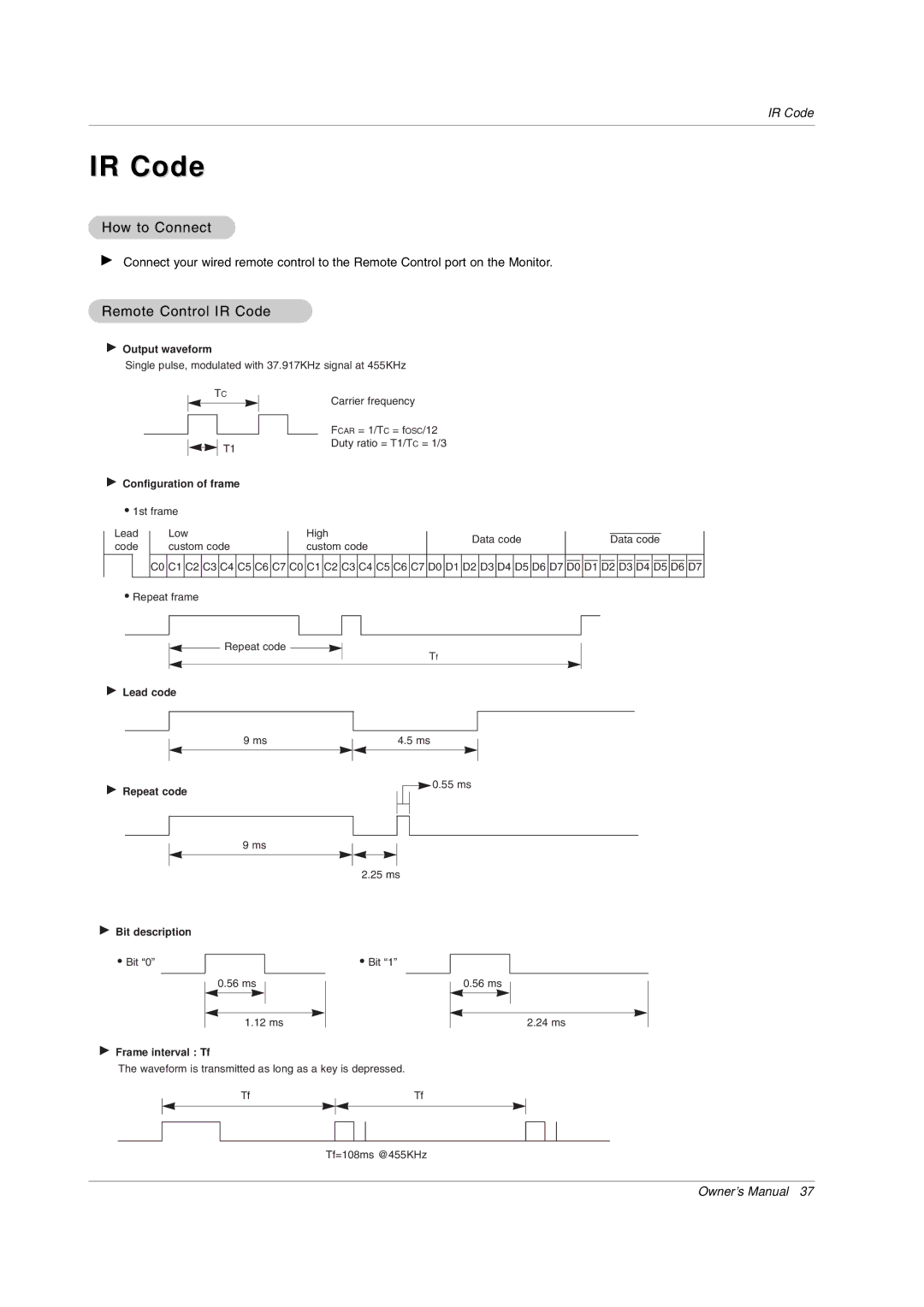 LG Electronics MW 71PY10 owner manual How to Connect, Remote Control IR Code 