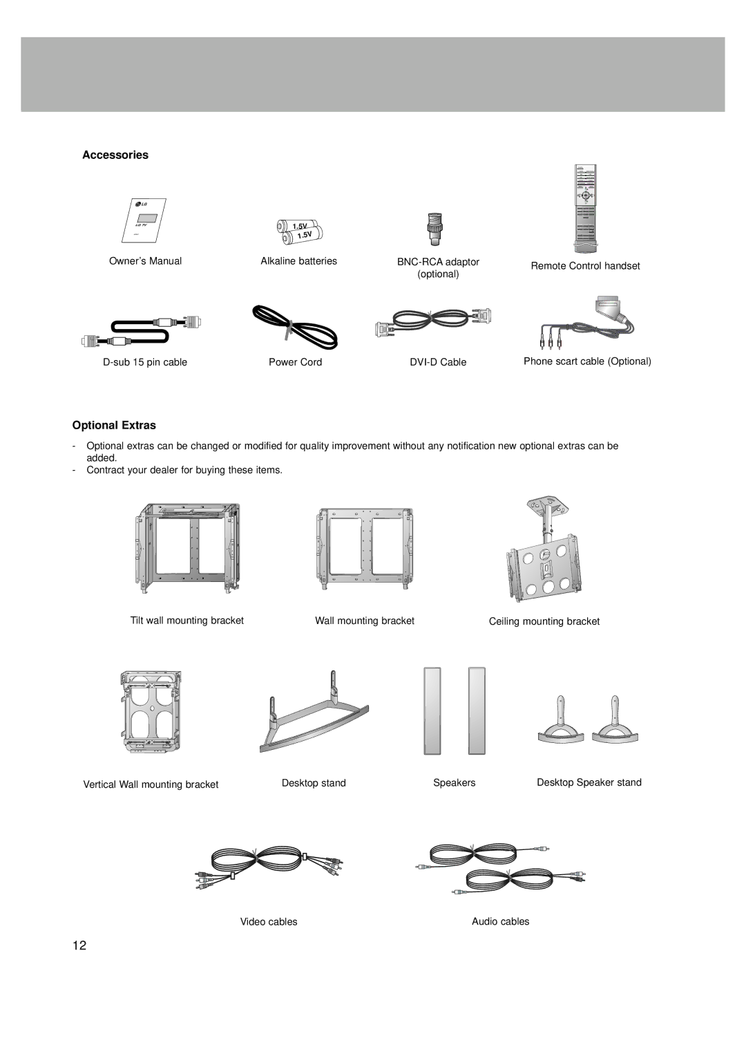 LG Electronics MT-42PZ41S, MZ-42PZ42V, MT-42PZ42S, MT-42PZ42V, MT-42PZ41B, MT-42PZ42B, MT-42PZ41V Accessories, Optional Extras 