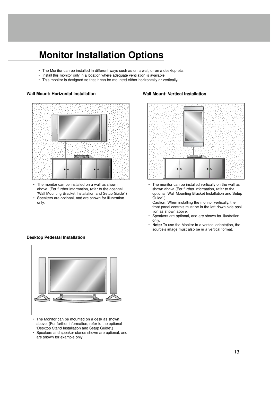 LG Electronics MT-42PZ40S, MZ-42PZ42V, MT-42PZ42S, MT-42PZ42V Monitor Installation Options, Desktop Pedestal Installation 