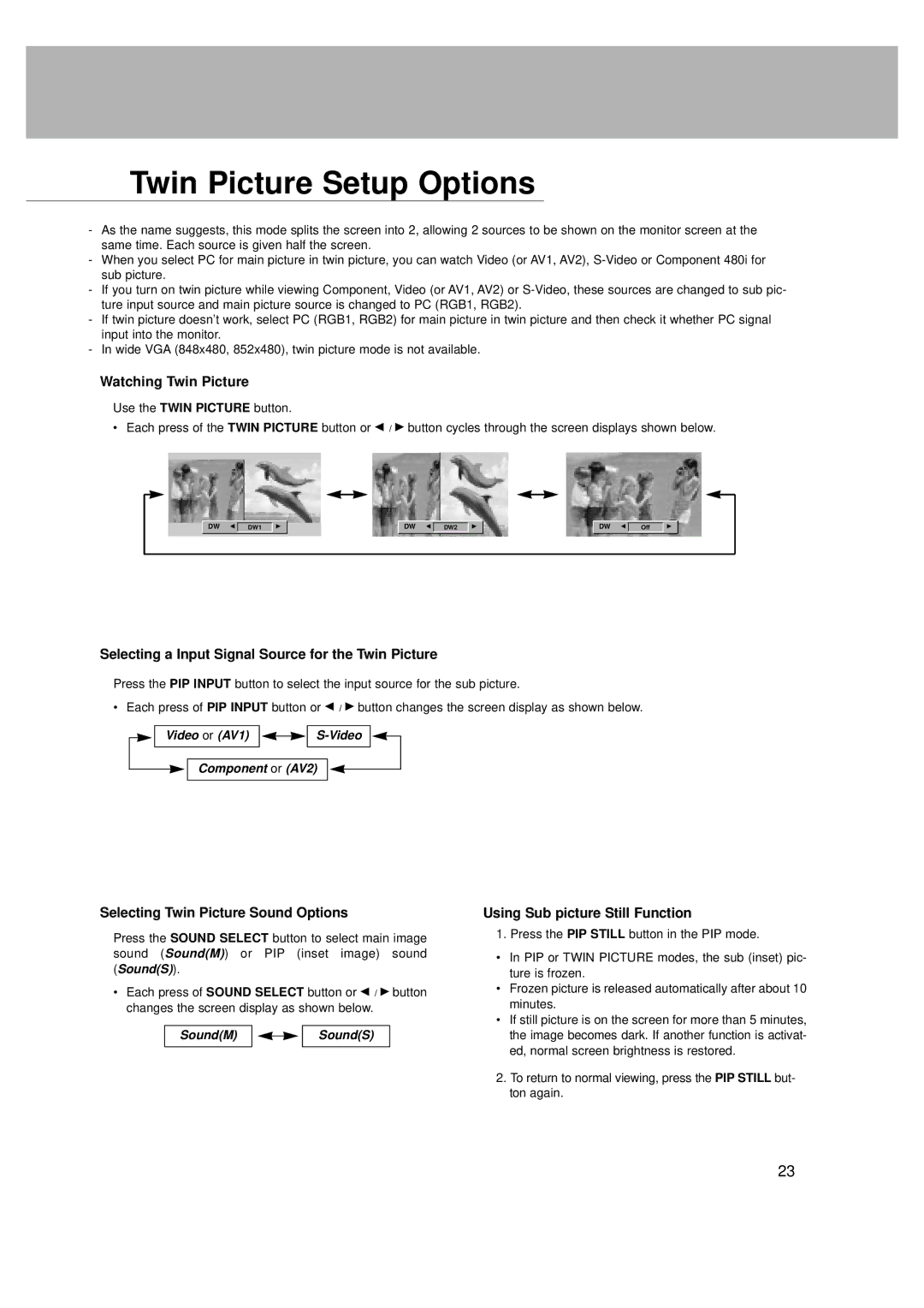 LG Electronics MT-42PZ41B, MZ Twin Picture Setup Options, Watching Twin Picture, Selecting Twin Picture Sound Options 