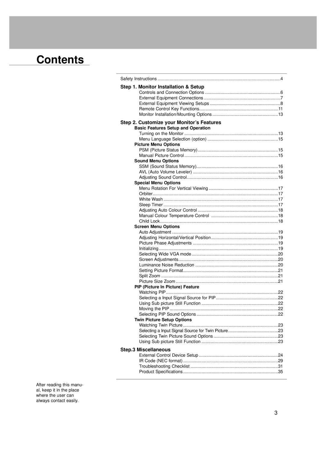 LG Electronics MT-42PZ42V, MZ-42PZ42V, MT-42PZ42S, MT-42PZ41B, MT-42PZ42B, MT-42PZ41V, MT-42PZ43S, MT-42PZ43B Contents 