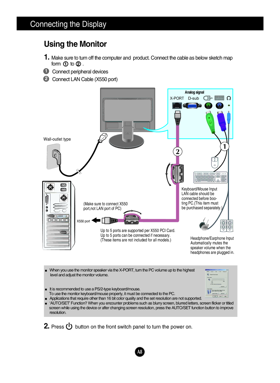 LG Electronics N1742LP, N1942L manual Using the Monitor, Wall-outlet type 