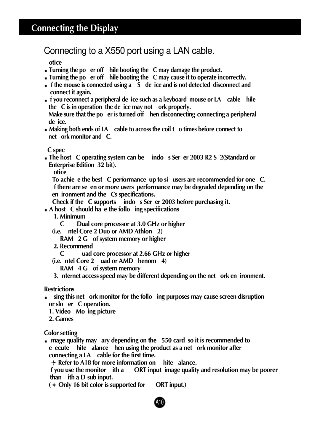 LG Electronics N1742LP, N1942L manual Connecting to a X550 port using a LAN cable 