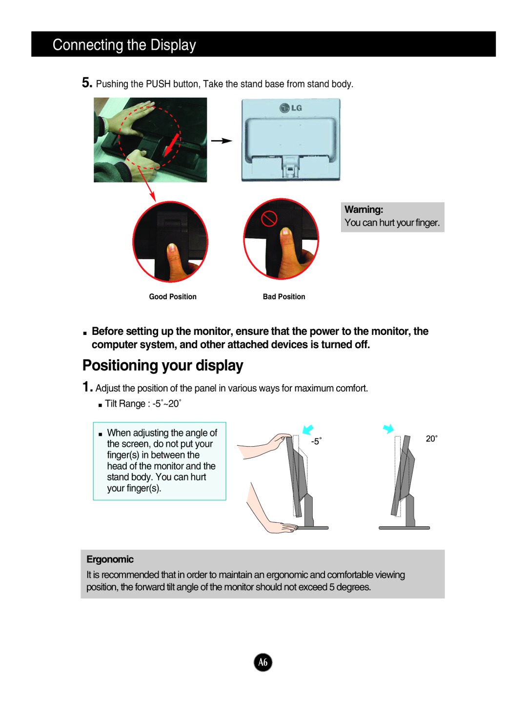 LG Electronics N1942L, N1742LP manual Positioning your display, Ergonomic 