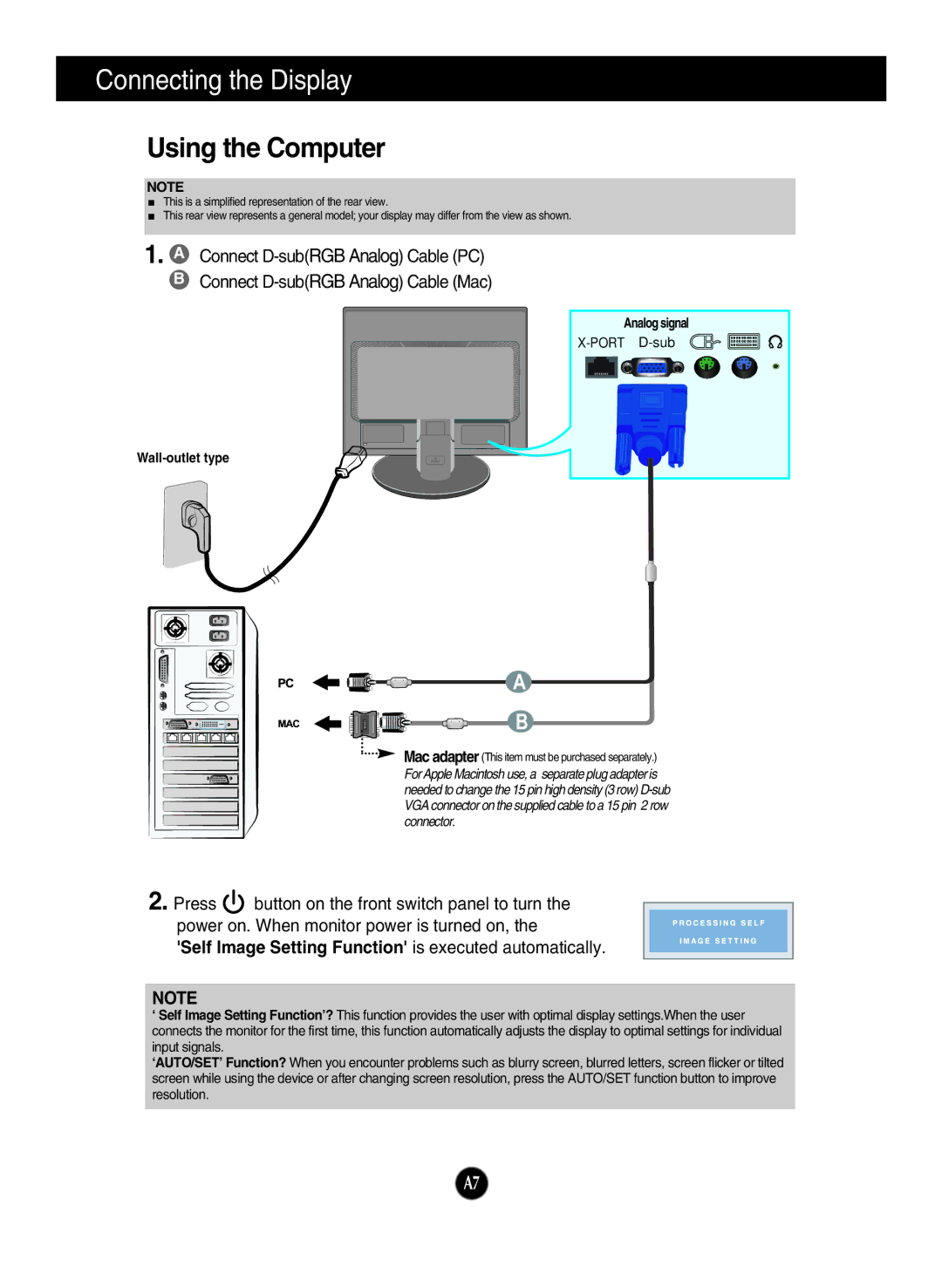 LG Electronics N1742LP, N1942L manual Using the Computer, Self Image Setting Function is executed automatically 