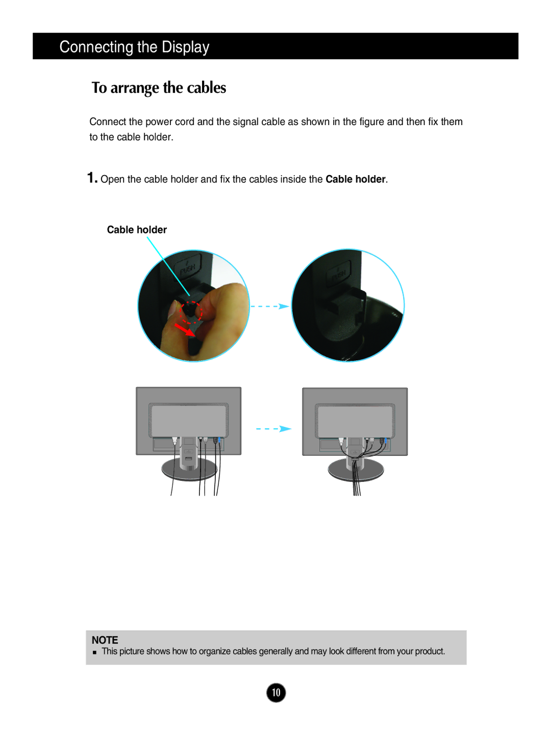 LG Electronics N194WA owner manual To arrange the cables, Cable holder 