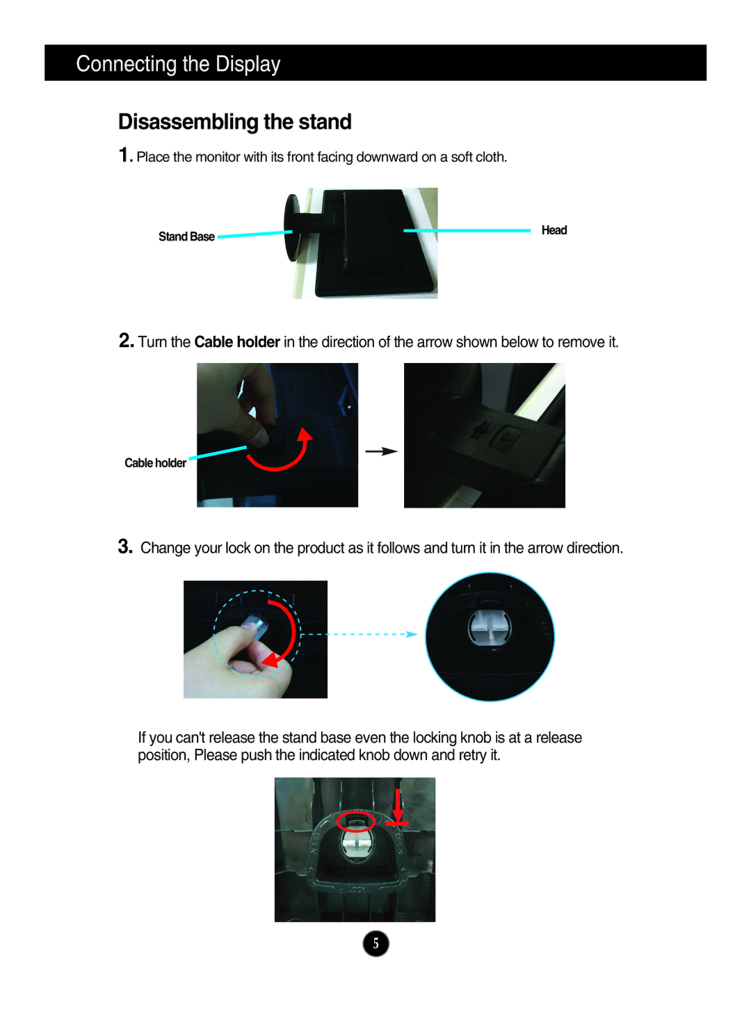 LG Electronics N194WA owner manual Disassembling the stand 