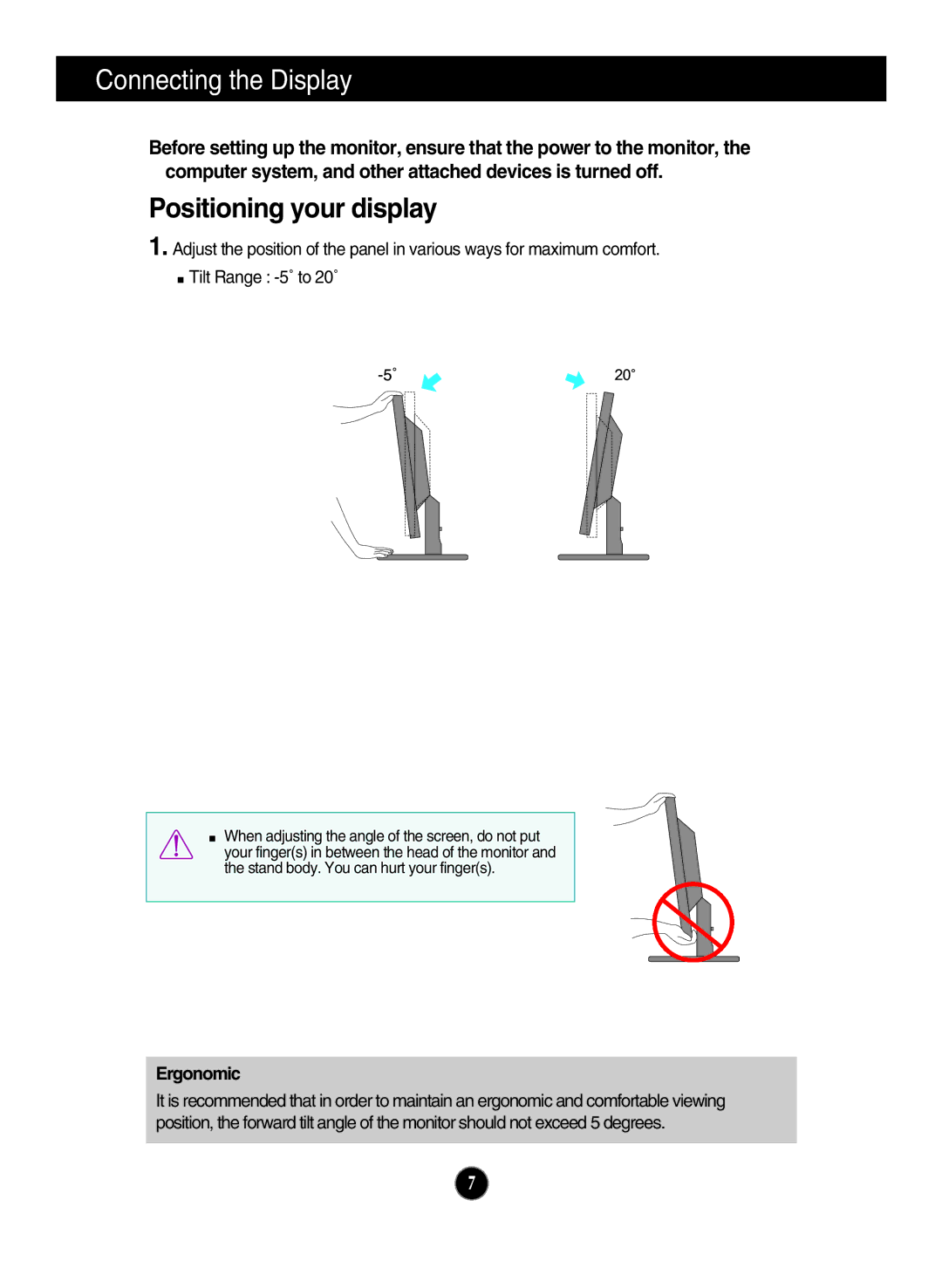 LG Electronics N194WA owner manual Positioning your display, Ergonomic 