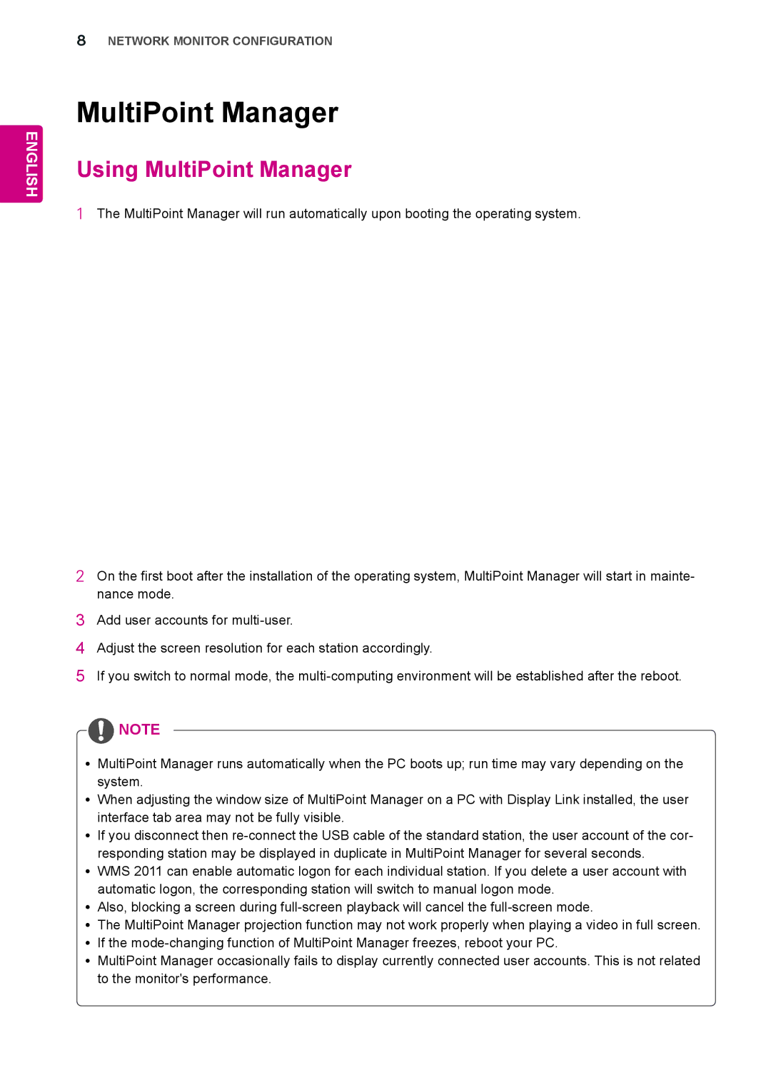 LG Electronics N195WU installation manual Using MultiPoint Manager 