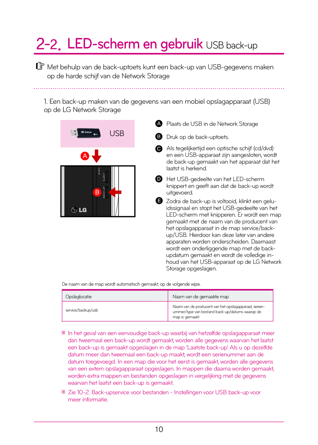 LG Electronics N1T1 manual LED-scherm en gebruik USB back-up, Druk op de back-uptoets 