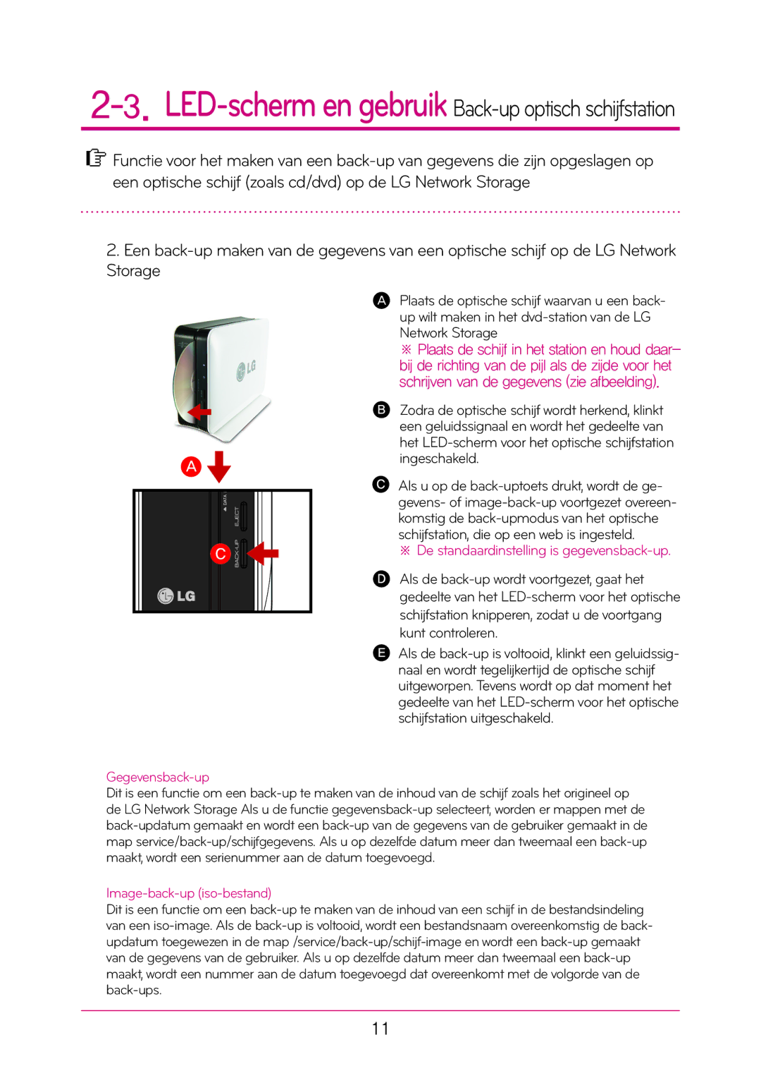 LG Electronics N1T1 manual LED-scherm en gebruik Back-up optisch schijfstation 