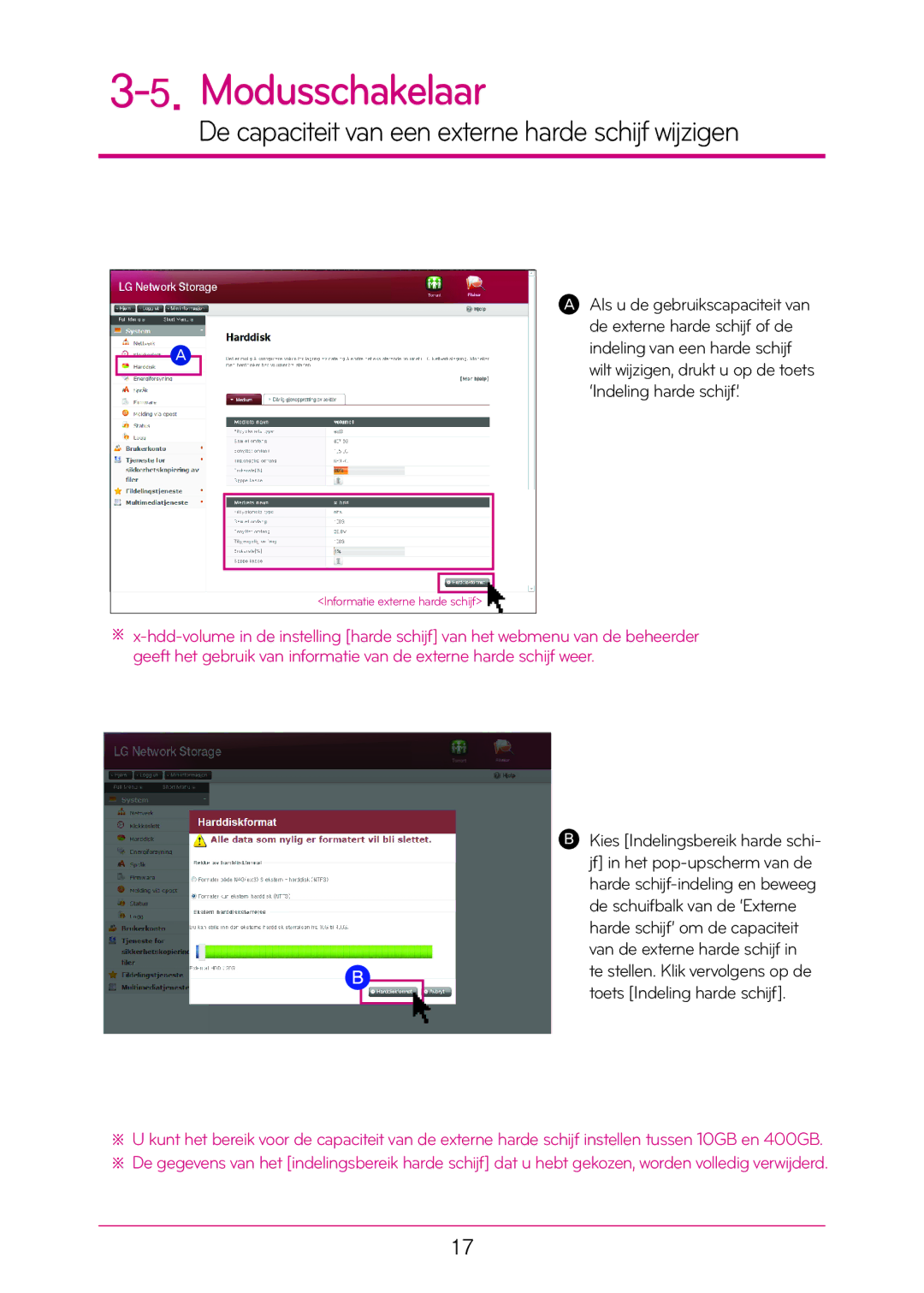 LG Electronics N1T1 manual De capaciteit van een externe harde schijf wijzigen 
