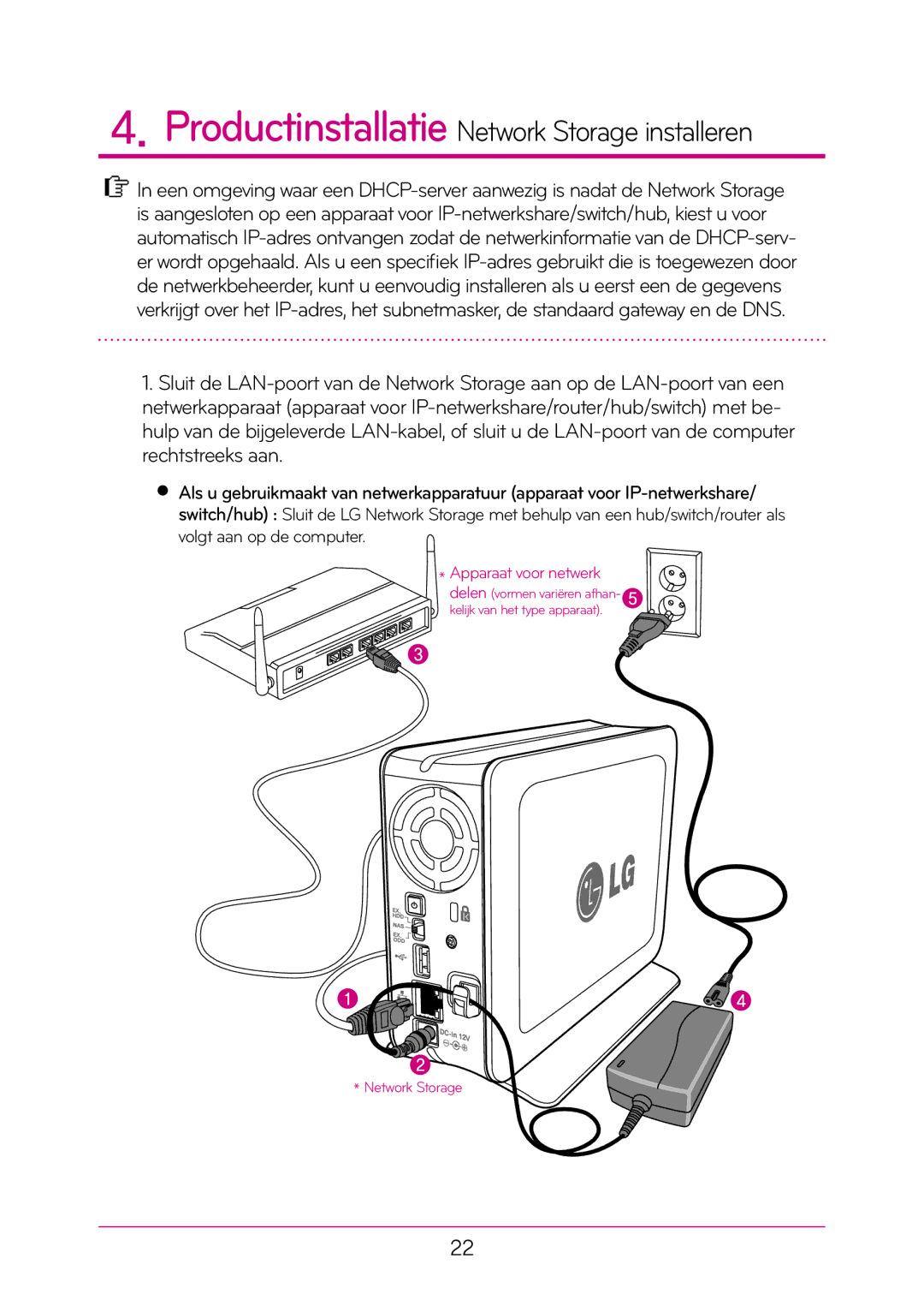 LG Electronics N1T1 manual Productinstallatie Network Storage installeren 