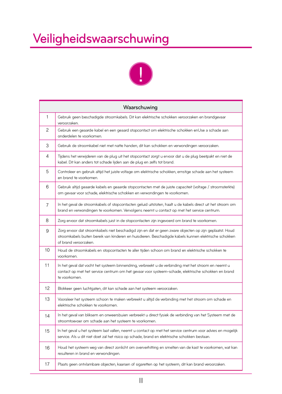 LG Electronics N1T1 manual Waarschuwing 