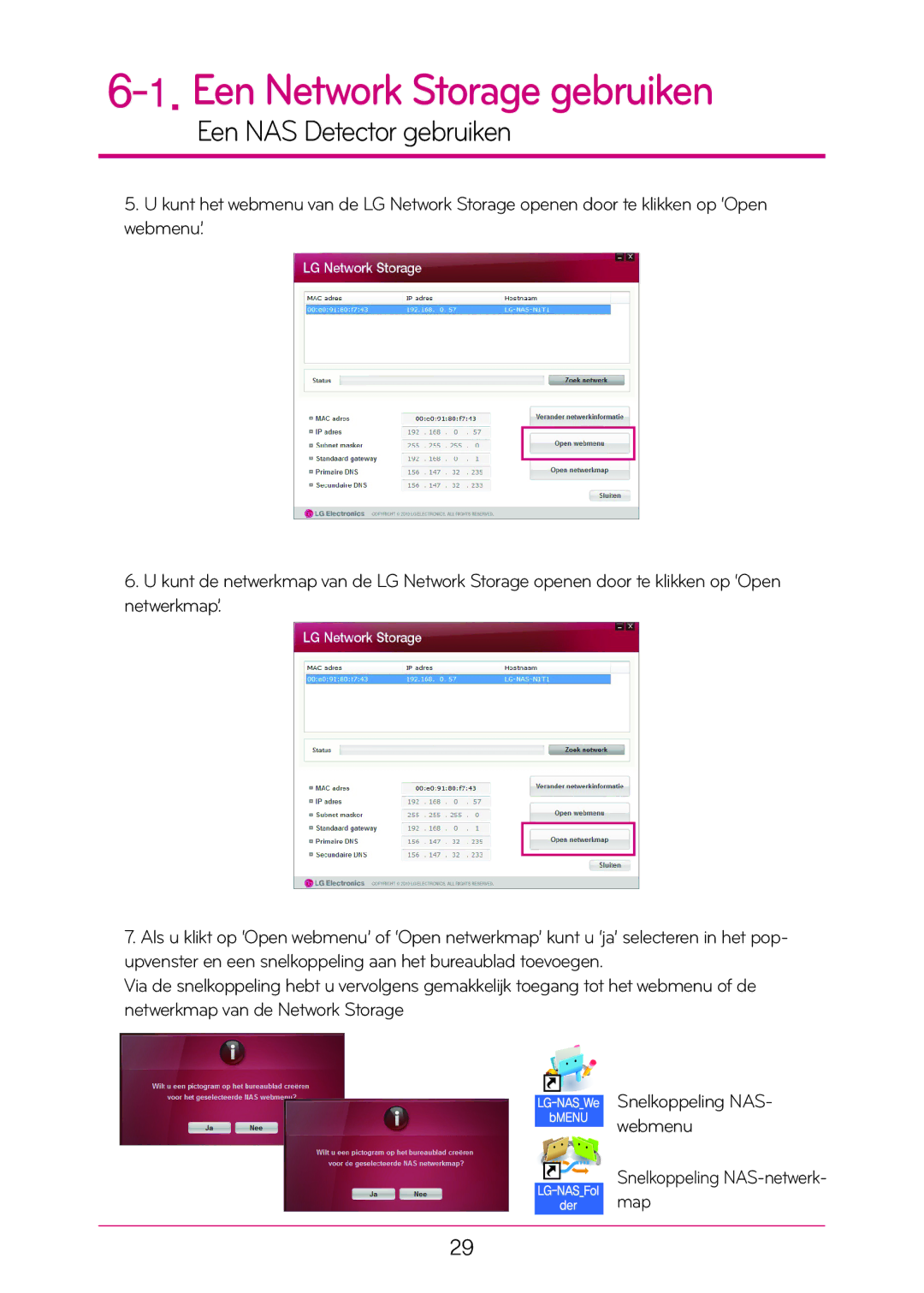 LG Electronics N1T1 manual Een Network Storage gebruiken 