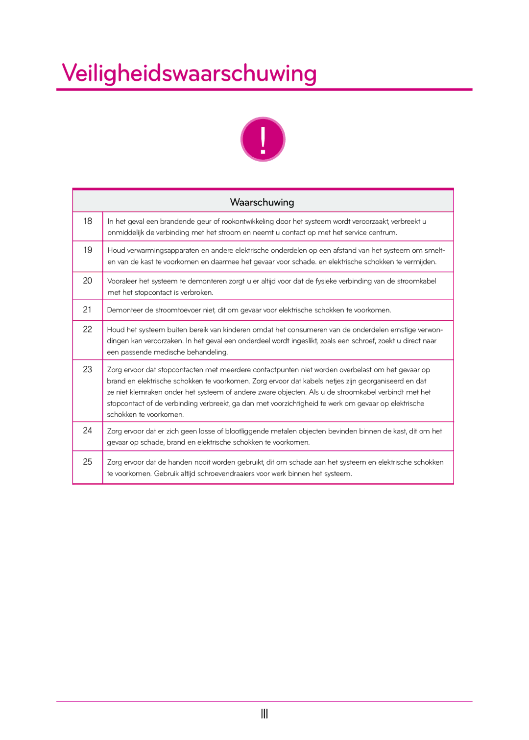 LG Electronics N1T1 manual Waarschuwing 