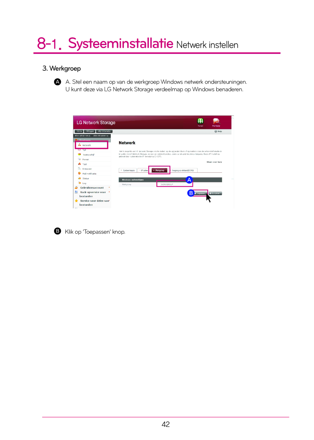 LG Electronics N1T1 manual Werkgroep 