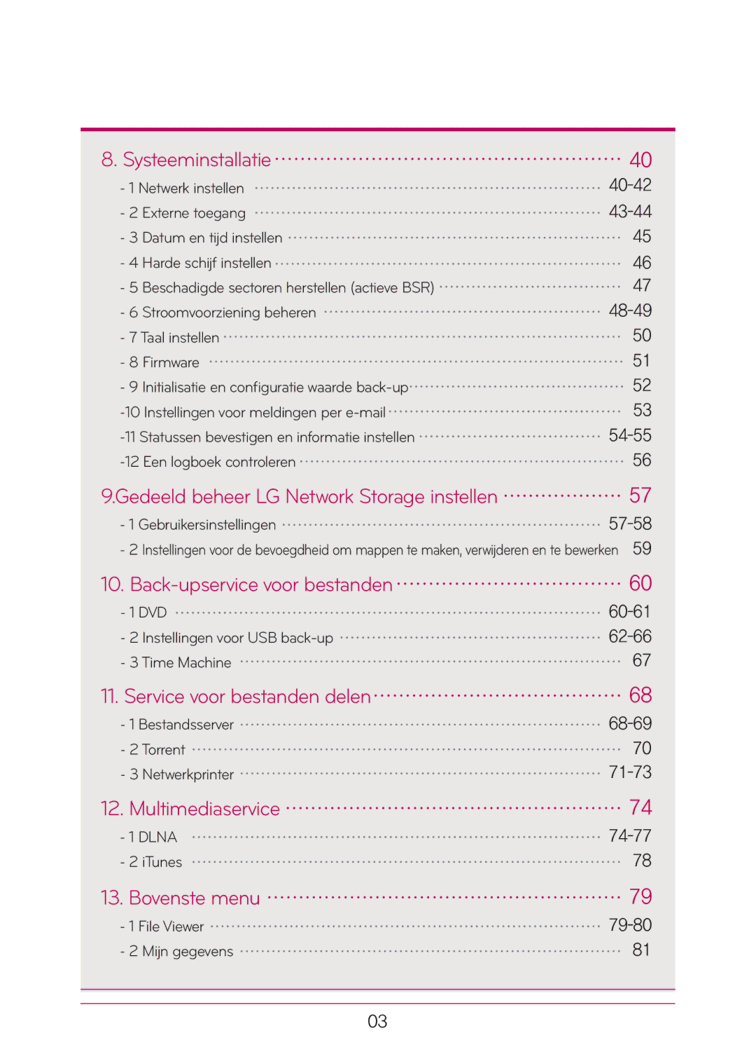 LG Electronics N1T1 manual 40-42 43-44 48-49 54-55, 60-61, 62-66, 68-69, 71-73, 74-77, 79-80 