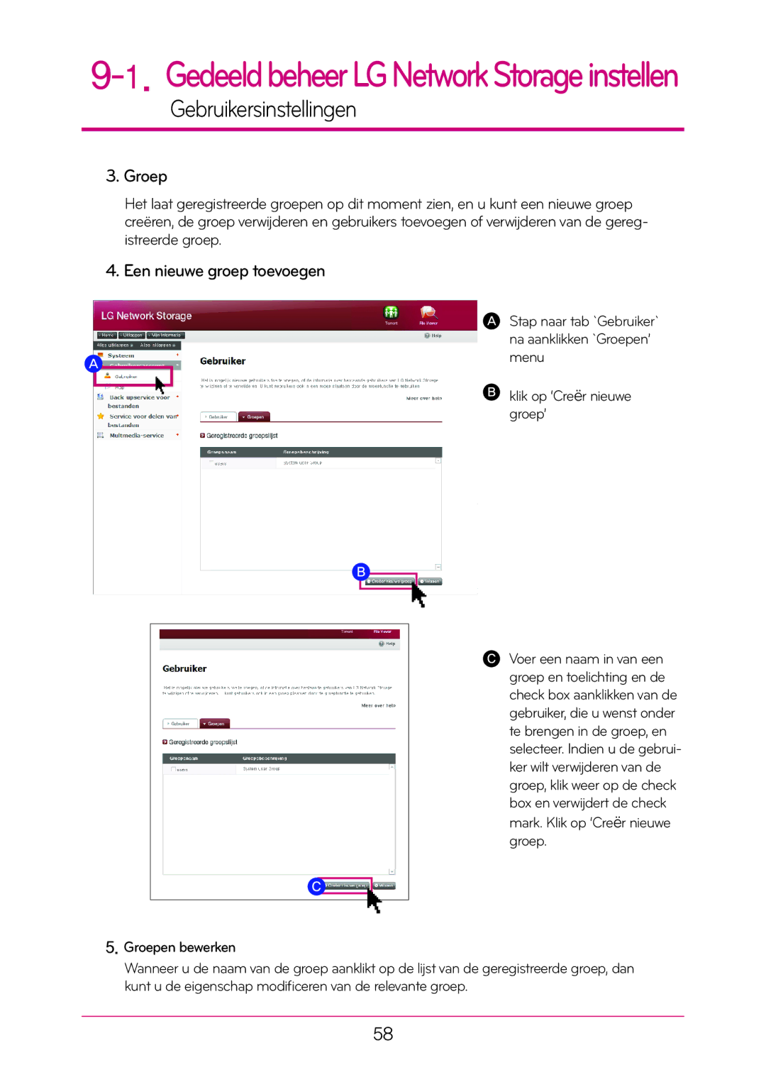 LG Electronics N1T1 manual Groep, Een nieuwe groep toevoegen 