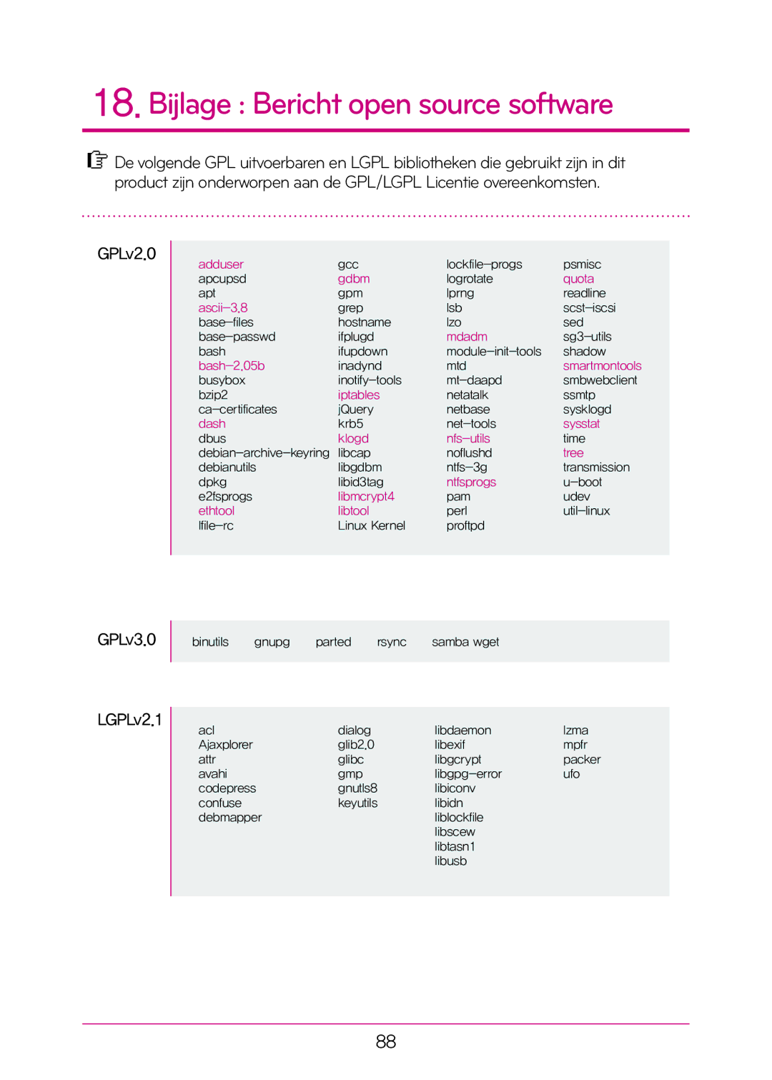 LG Electronics N1T1 manual GPLv2.0, GPLv3.0, LGPLv2.1 