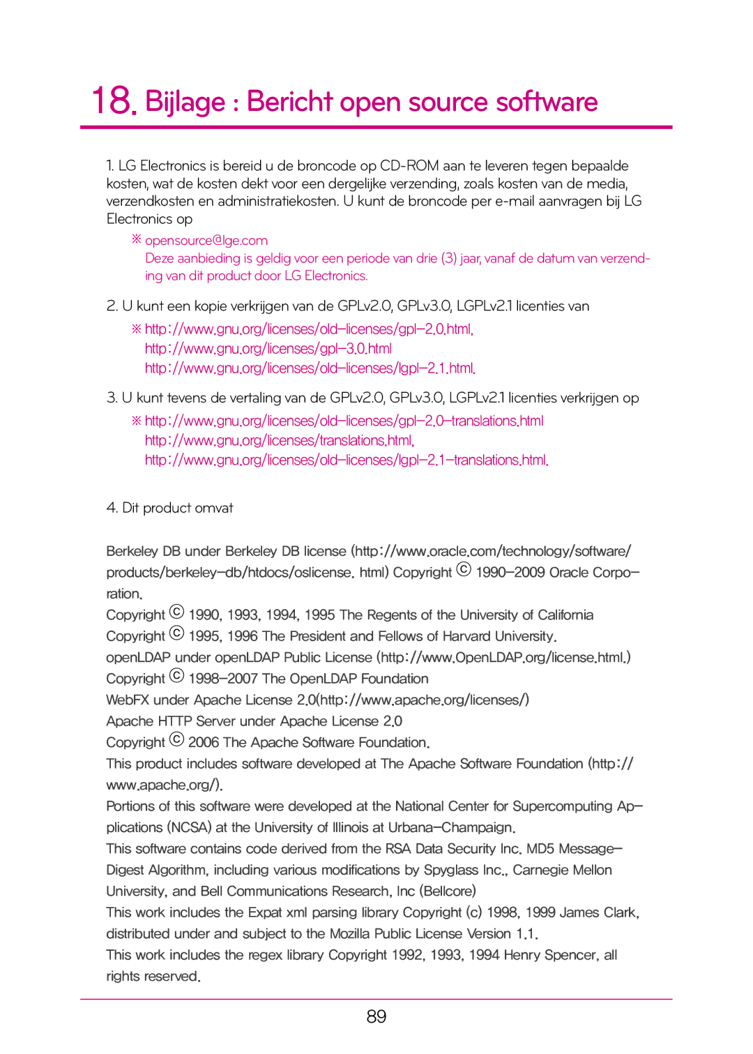 LG Electronics N1T1 manual Bijlage Bericht open source software 