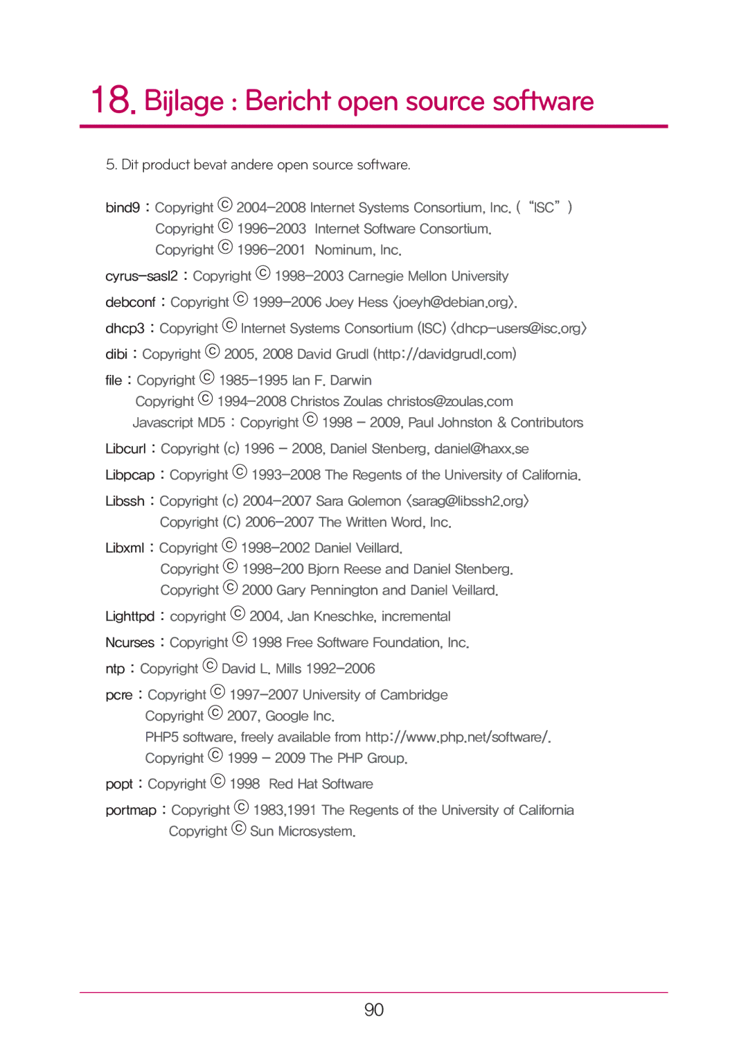 LG Electronics N1T1 manual Dit product bevat andere open source software 