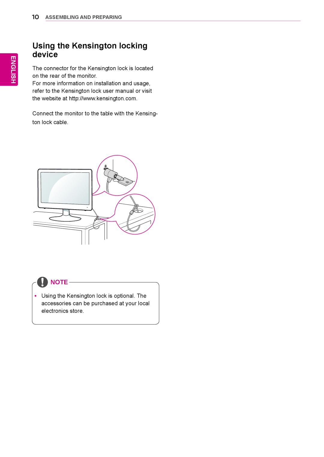 LG Electronics N225WU owner manual Using the Kensington locking device 