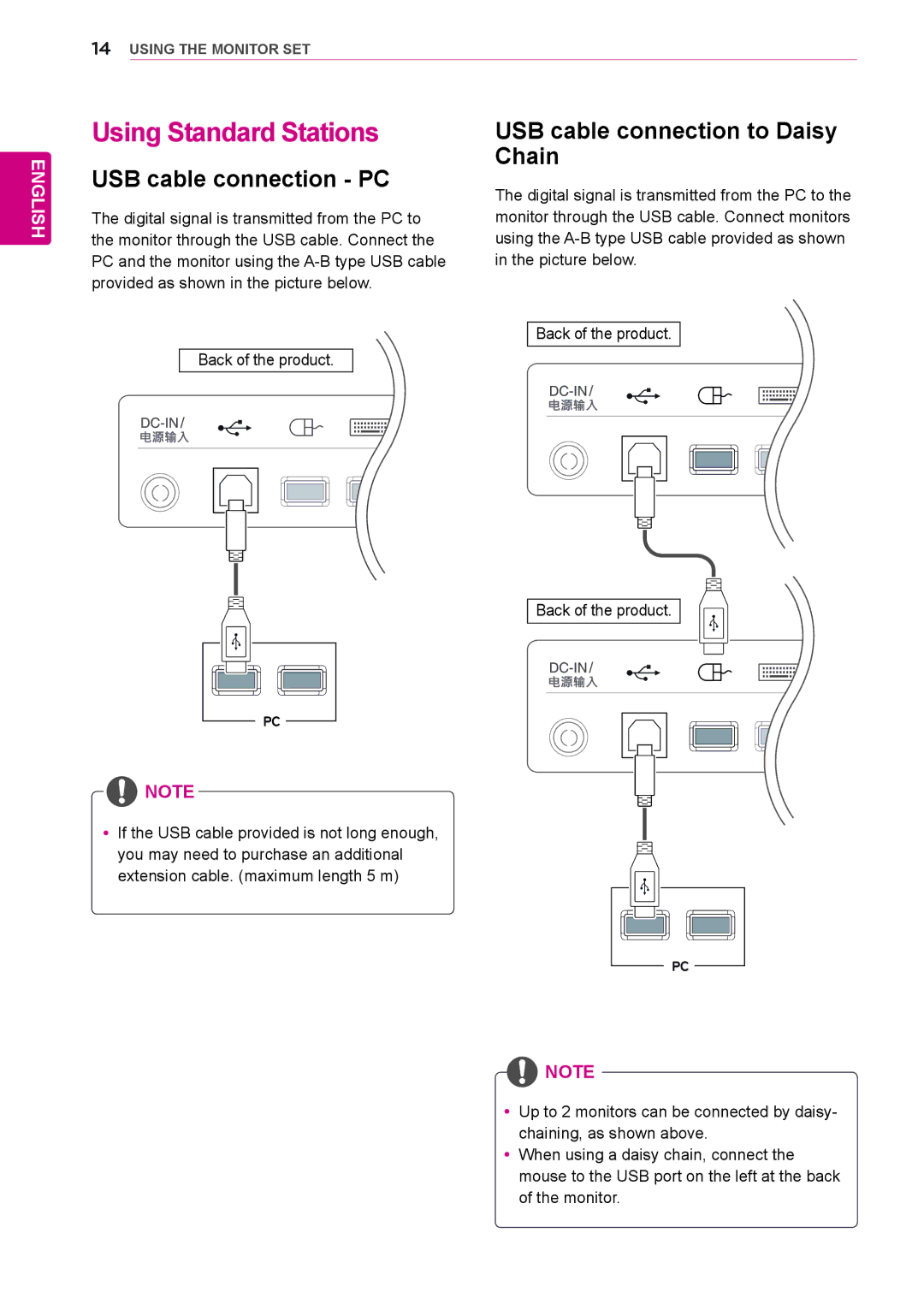 LG Electronics N225WU owner manual Using Standard Stations, USB cable connection PC, USB cable connection to Daisy Chain 