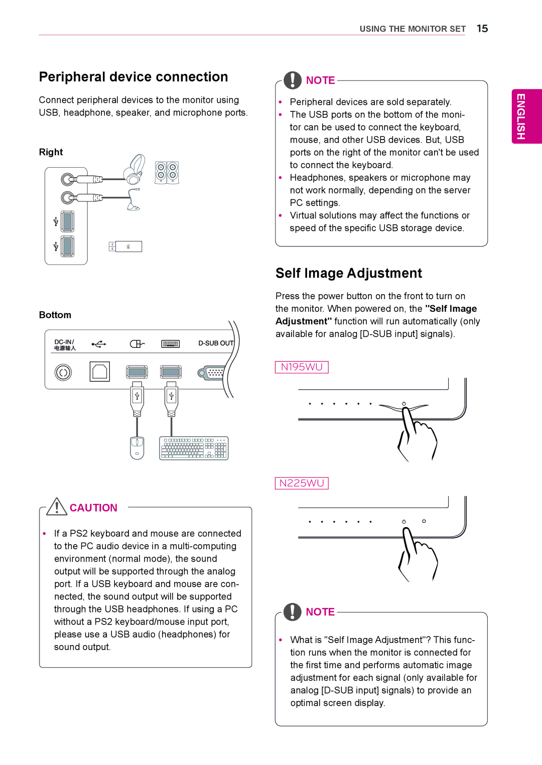 LG Electronics N225WU owner manual Self Image Adjustment, Right Bottom 