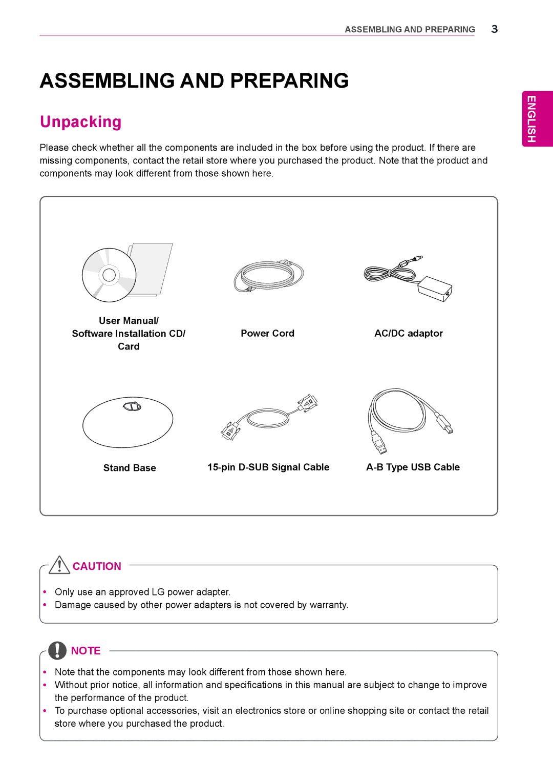 LG Electronics N225WU owner manual Assembling and Preparing, Unpacking 