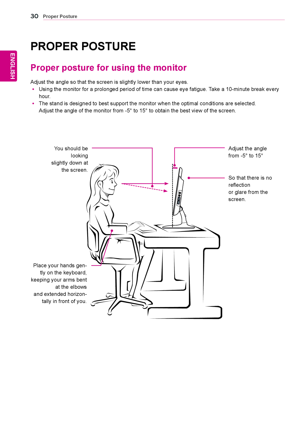 LG Electronics N225WU owner manual Proper Posture, Proper posture for using the monitor 