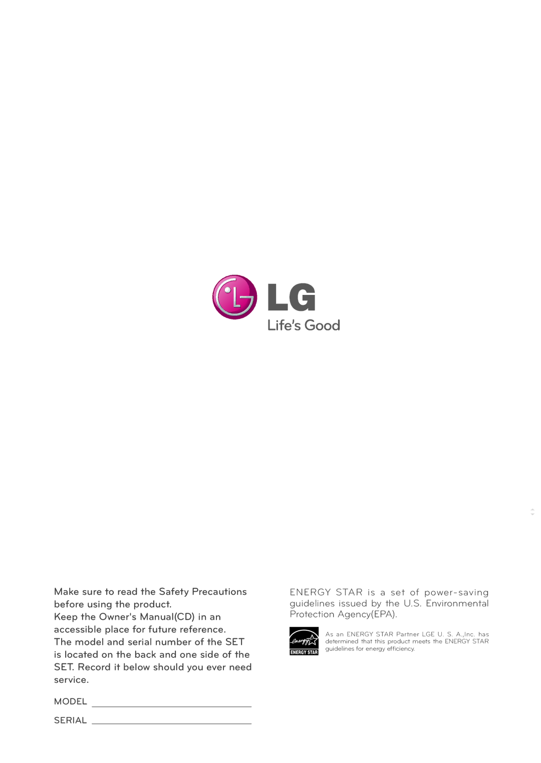 LG Electronics N225WU owner manual Model Serial 