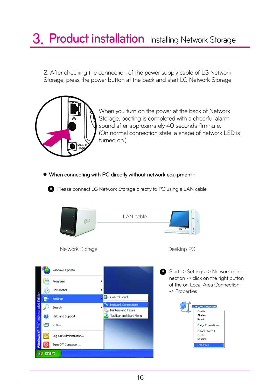 LG Electronics N2A2, N2T2 manual When connecting with PC directly without network equipment 